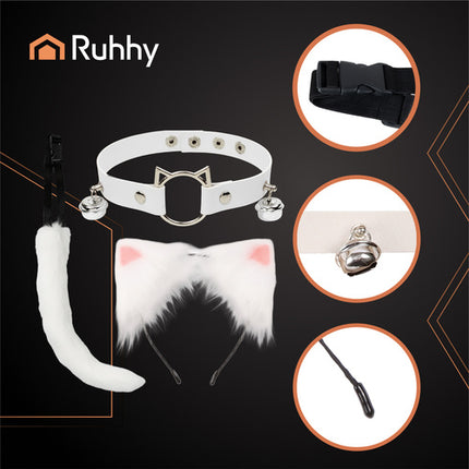 Ruhhy Kat/Vos Kostuumset - 3-Delig - Oortjes, Staart & Choker - Wit