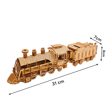 Kruzzel 3D Puzzel Stoomlocomotief met Tender - Houten Bouwset