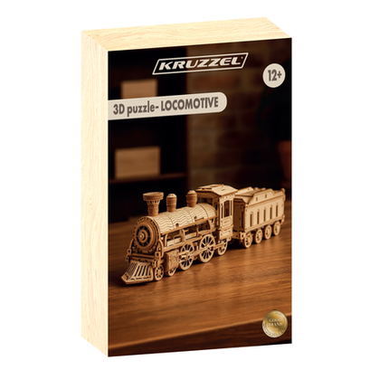 Kruzzel 3D Puzzel Stoomlocomotief met Tender - Houten Bouwset