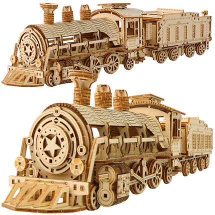 Kruzzel 3D Puzzel Stoomlocomotief met Tender - Houten Bouwset