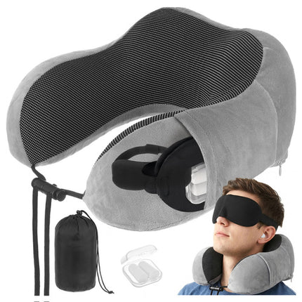 Xtrobb 3D Reiskussen 4-in-1 - Met Slaapmasker & Oordopjes - Zwart/Grijs