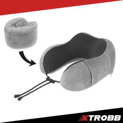 Xtrobb 3D Reiskussen 4-in-1 - Met Slaapmasker & Oordopjes - Zwart/Grijs