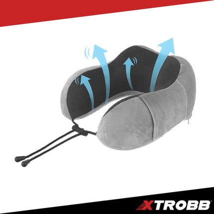 Xtrobb 3D Reiskussen 4-in-1 - Met Slaapmasker & Oordopjes - Zwart/Grijs