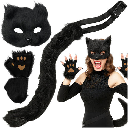 Ruhhy Kat/Vos Kostuumset - 4-Delig - Masker, Staart & Pootjes - Zwart