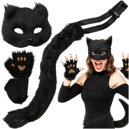 Ruhhy Kat/Vos Kostuumset - 4-Delig - Masker, Staart & Pootjes - Zwart