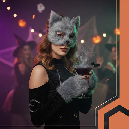 Ruhhy Kat/Vos Kostuumset - 4-Delig - Masker, Staart & Pootjes - Grijs
