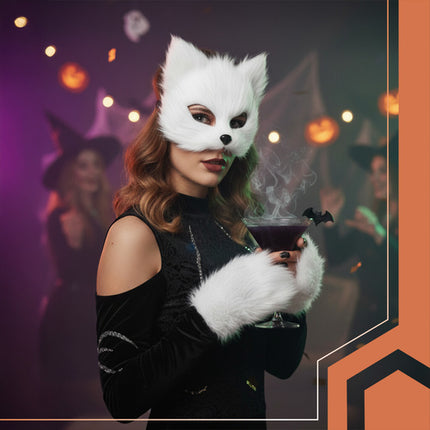 Ruhhy Kat/Vos Kostuumset - 4-Delig - Masker, Staart & Pootjes - Wit