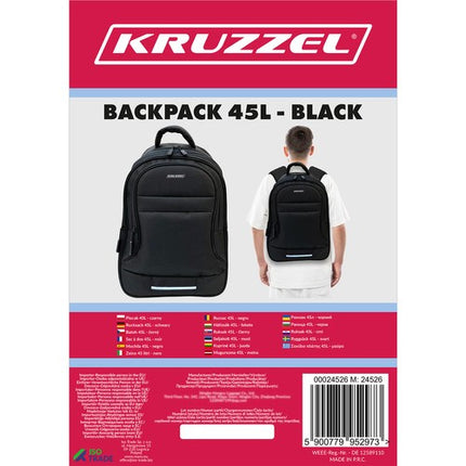 Kruzzel Rugzak - 45L - Zwart - Extra Groot - School & Reizen
