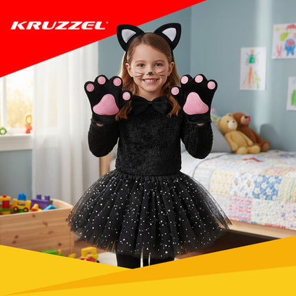 Kruzzel 26745 Kattenkostuum - 7-Delige Set - Zwart - Voor Meisjes