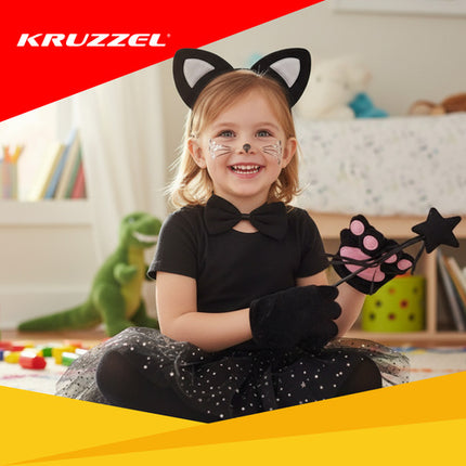 Kruzzel 26745 Kattenkostuum - 7-Delige Set - Zwart - Voor Meisjes