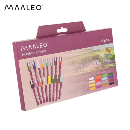 Maaleo Acrylmarkers Set - 16 Kleuren - Watervaste Decoratiestiften