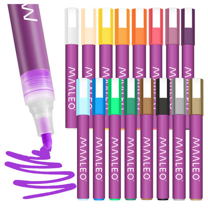 Maaleo Acrylmarkers Set - 16 Kleuren - Watervaste Decoratiestiften