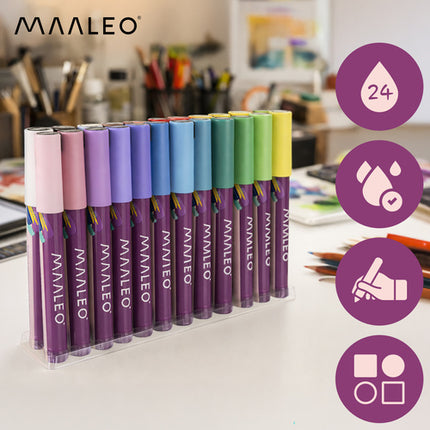 Maaleo Acrylmarkers Set - 24 Kleuren - Watervaste Decoratiestiften