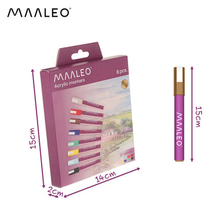 Maaleo Acrylmarkers Set - 8 Kleuren - Watervaste Decoratiestiften
