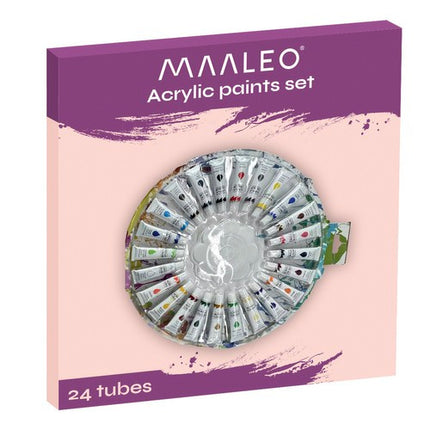 Maaleo Acrylverfset - 24 Kleuren - 12 ml per Tube - Inclusief Palet