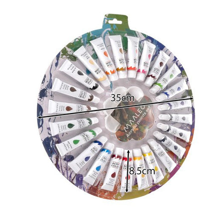 Maaleo Acrylverfset - 24 Kleuren - 12 ml per Tube - Inclusief Palet