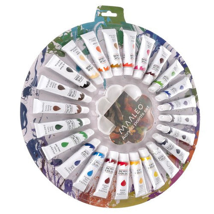 Maaleo Acrylverfset - 24 Kleuren - 12 ml per Tube - Inclusief Palet