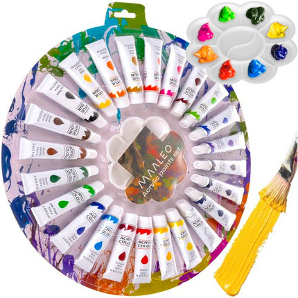 Maaleo Acrylverfset - 24 Kleuren - 12 ml per Tube - Inclusief Palet
