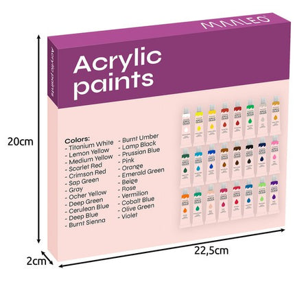 Maaleo Acrylverfset - 24 Kleuren - 12 ml per Tube
