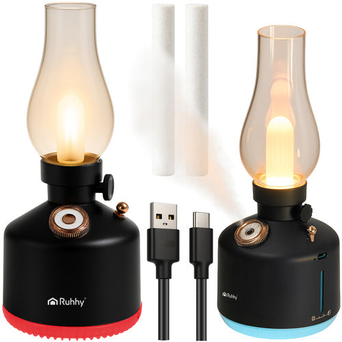 Ruhhy Aive Luchtbevochtiger & Nachtlamp - 280ml - Retro Design - Zwart