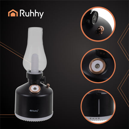Ruhhy Aive Luchtbevochtiger & Nachtlamp - 280ml - Retro Design - Zwart