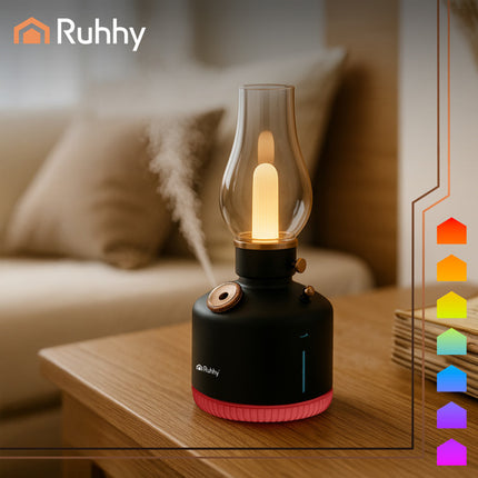 Ruhhy Aive Luchtbevochtiger & Nachtlamp - 280ml - Retro Design - Zwart
