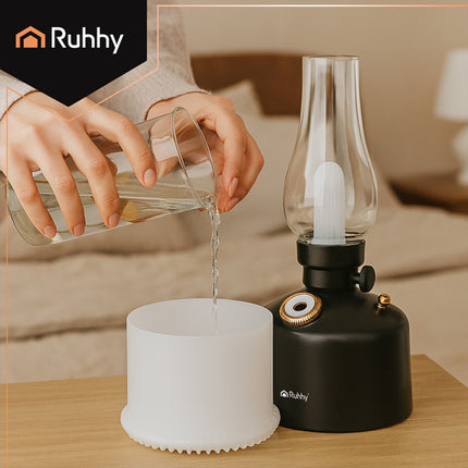 Ruhhy Aive Luchtbevochtiger & Nachtlamp - 280ml - Retro Design - Zwart