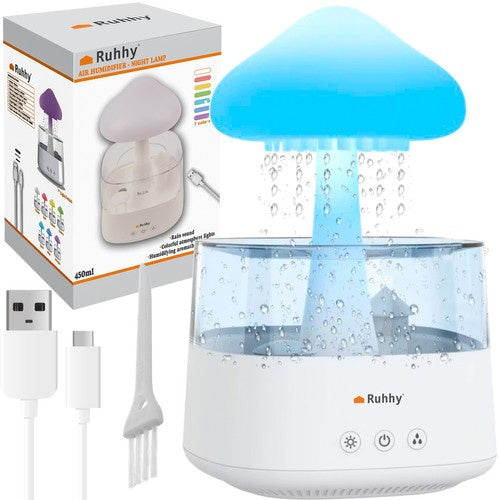 Ruhhy Luchtbevochtiger met Regeneffect & Nachtlamp - 450ml - Wit