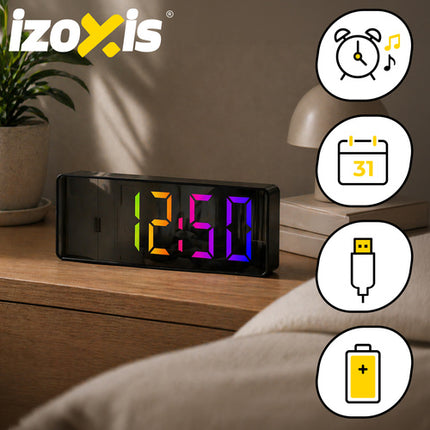 Izoxis LED Wekker - Kleuren-Display - Met Temperatuurweergave - USB