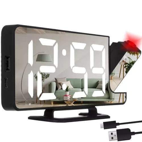 Izoxis 19576 LED Wekker met Projector en Spiegel - 4-in-1 - Zwart