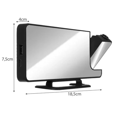 Izoxis 19576 LED Wekker met Projector en Spiegel - 4-in-1 - Zwart