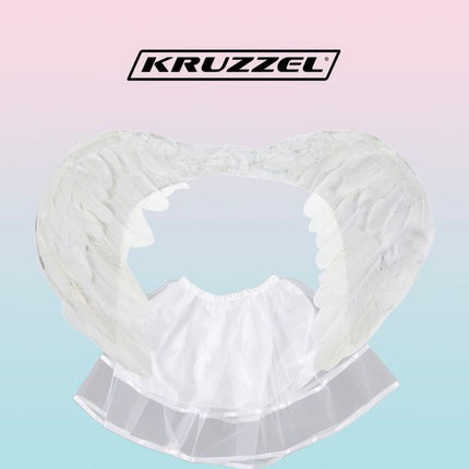 Kruzzel Engel Kostuumset - 2-Delig - Vleugels & Tule Rokje - Wit