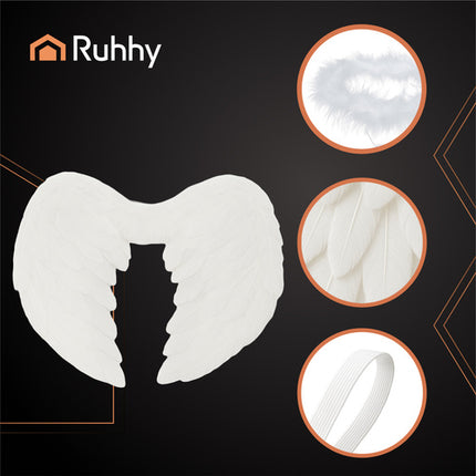 Ruhhy Engelenvleugels met Halo - 42 x 33 cm - Wit - 2-Delige Set