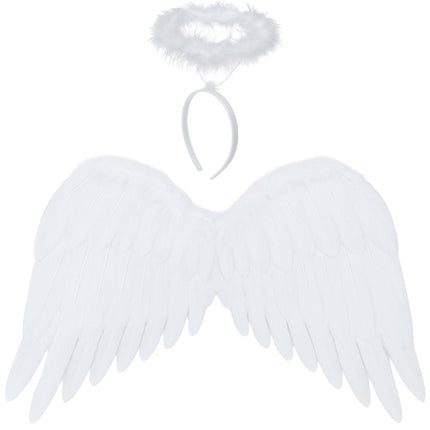 Ruhhy Engelenvleugels met Halo - Wit - 45 x 32 cm - Kostuumaccessoire