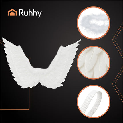Ruhhy Engelenvleugels met Halo - 46 x 48 cm - Wit - 2-Delige Set