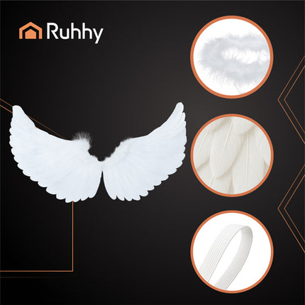 Ruhhy Engelenkostuum Set - 60 x 34 cm - Met Vleugels, Halo & Toverstaf - Wit