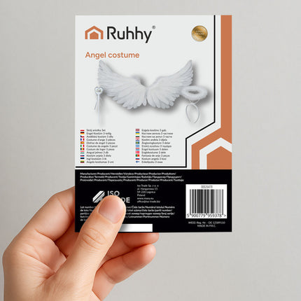 Ruhhy Engelenkostuum Set - 60 x 34 cm - Met Vleugels, Halo & Toverstaf - Wit
