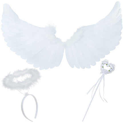 Ruhhy Engelenkostuum Set - 60 x 34 cm - Met Vleugels, Halo & Toverstaf - Wit