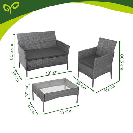 Gardlov Technorattan Tuinset - 4-delig - Antraciet
