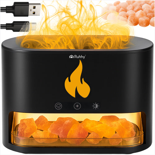 Ruhhy Aroma Diffuser - 250ml - Met Openhaard Effect - Zwart