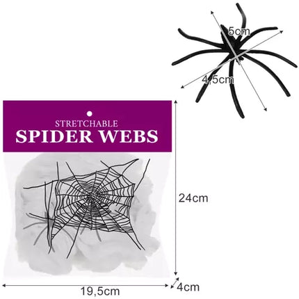 Malatec Kunstmatig Spinnenweb met 2 Spinnen - Halloween Decoratie