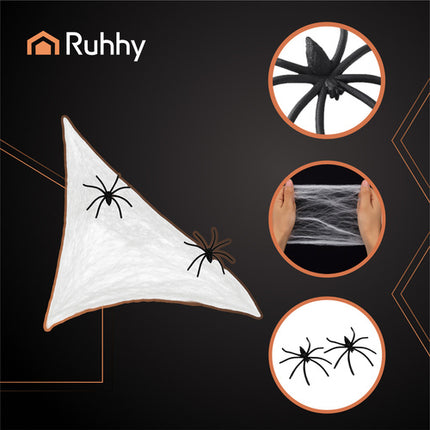 Ruhhy Kunstmatig Spinnenweb + 2 Spinnen - Halloween Decoratie