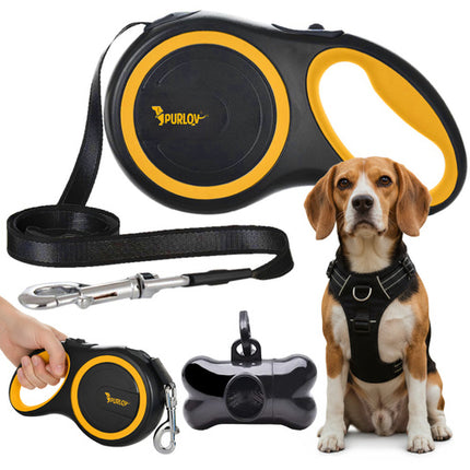 Purlov Automatische Hondenlijn - 5 meter - Tot 15 kg - Zwart/Geel