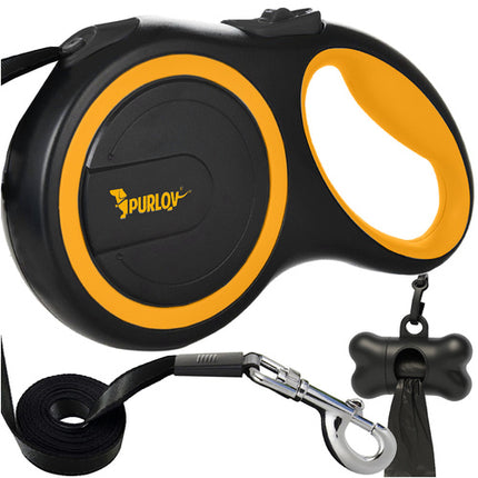 Purlov Automatische Hondenlijn - 5 meter - Tot 15 kg - Zwart/Geel