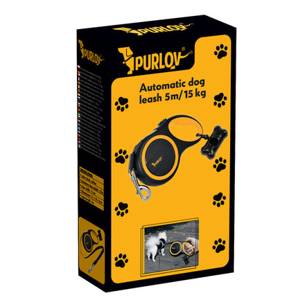 Purlov Automatische Hondenlijn - 5 meter - Tot 15 kg - Zwart/Geel