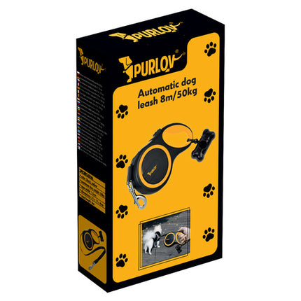 Purlov Automatische Hondenlijn - 8 meter - Tot 50 kg - Zwart/Geel