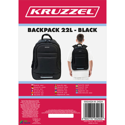 Kruzzel Rugzak - 22L - Zwart - School & Vrije tijd