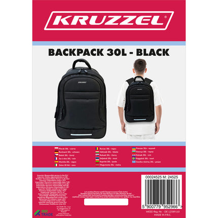 Kruzzel Rugzak - 30L - Zwart - Ruime School- & Reistas