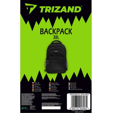 Trizand Rugzak - 38 Liter - Schooltas - Laptopvak - Zwart