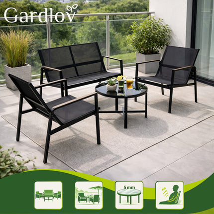 Gardlov Balkonset - 4-delig - Tafel, 2 Stoelen en Bank - Zwart